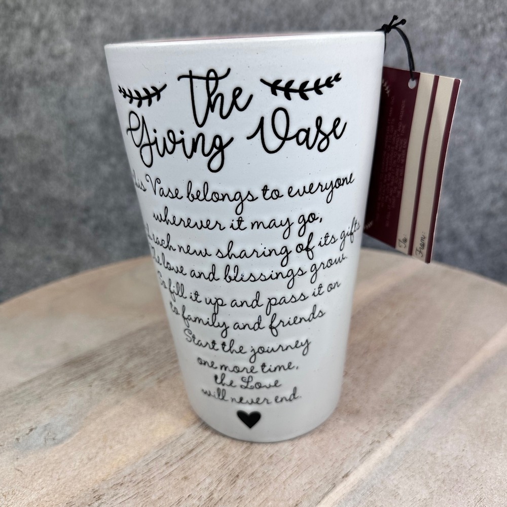 Seeds & Sunshine Ceramic The Giving Vase White Burgundy Sentimental Gift New